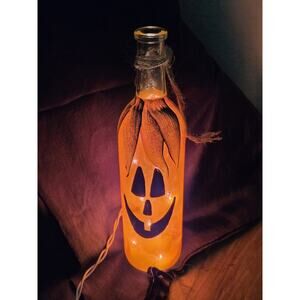 Hand Painted Pumpkin Bottle Signed Lighted